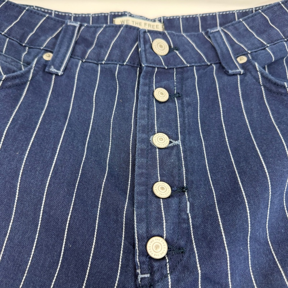 We The Free Pinstripe Wide Leg Jeans Indigo Blue Button Fly OB2391268 Size 31 - Picture 2 of 11
